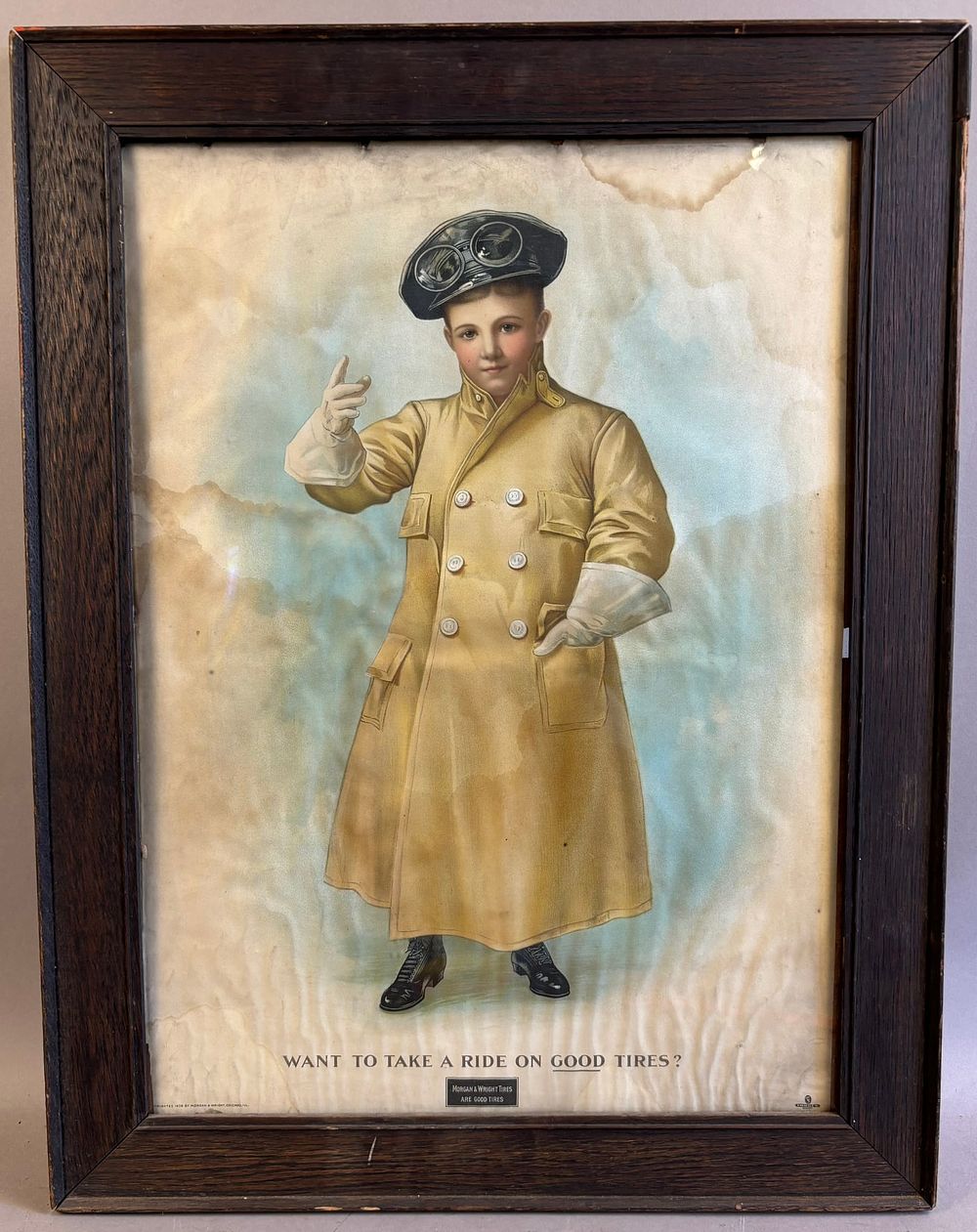 Lot 129: 1906 Morgan & Wright Tires Are Good Tires Original Framed Paper Advertising Sign