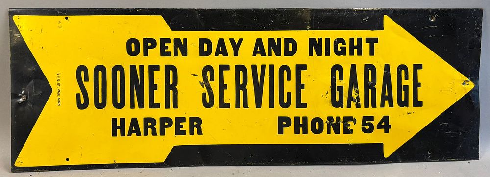 Lot 140: Sooner Service Garage Open Day & Night SST Advertising Sign