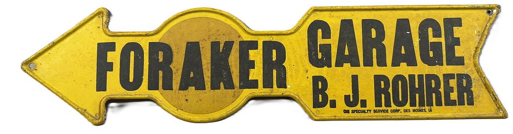 Lot 141: Foraker Garage B.J. Rohrer 1930s Arrow SST Advertising Sign