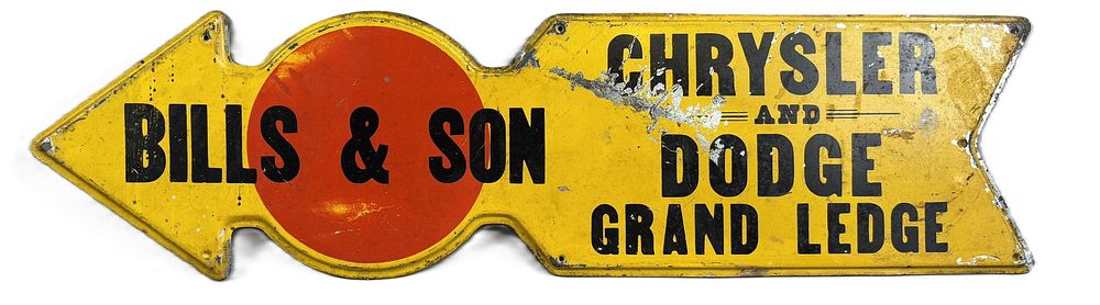 Lot 142: Bill & Son Chrysler & Dodge Grand Ledge Michigan Arrow SST Sign