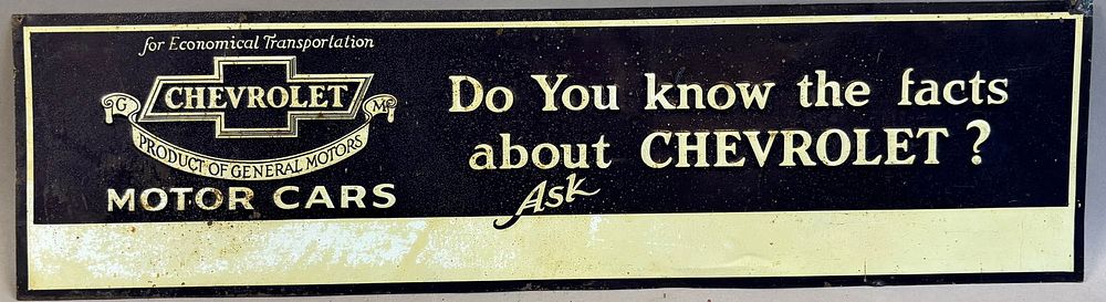 Lot 154: Chevrolet Motor Cars Embossed Advertising Tin Tacker Sign