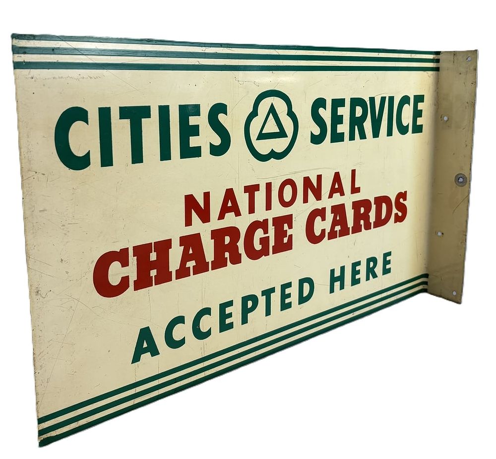 Lot 157: Cities Service National Charge Cards Accepted Here DST Flange Sign