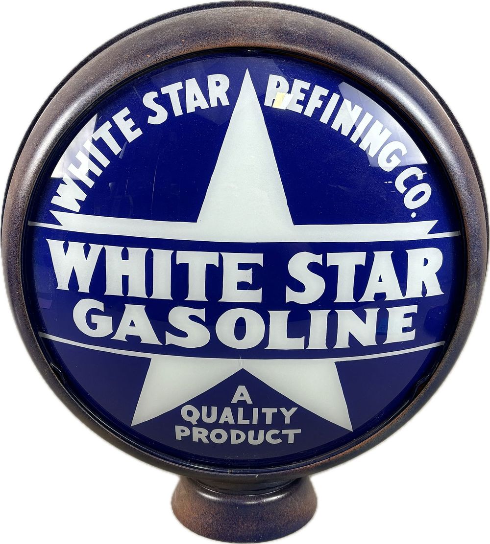 Lot 184: Restored White Star Gasoline Gas Pump Globe w/ Metal Body