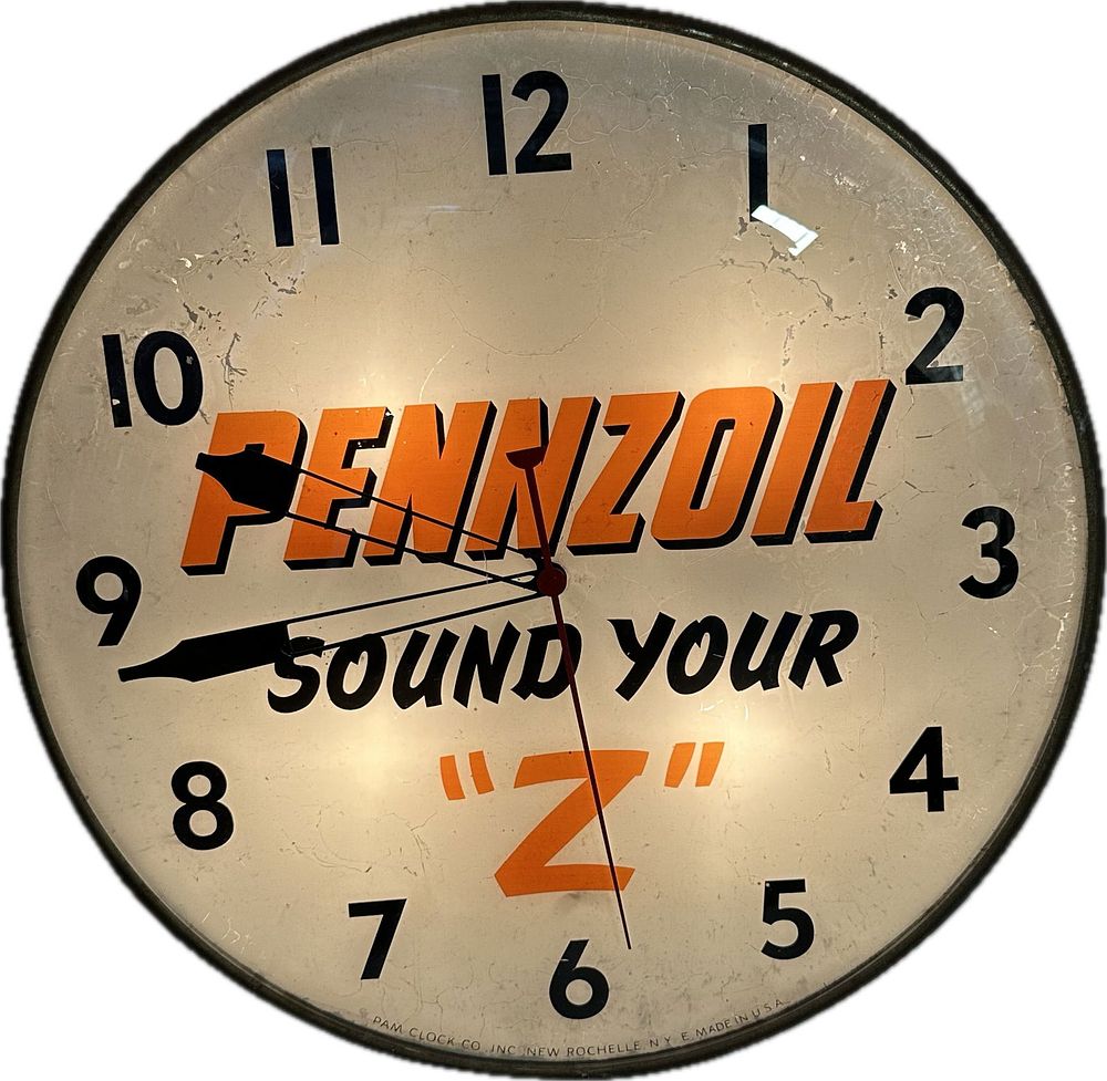 Lot 195B: Pennzoil Sound Your Z 20" Lighted Advertising Pam Clock Works