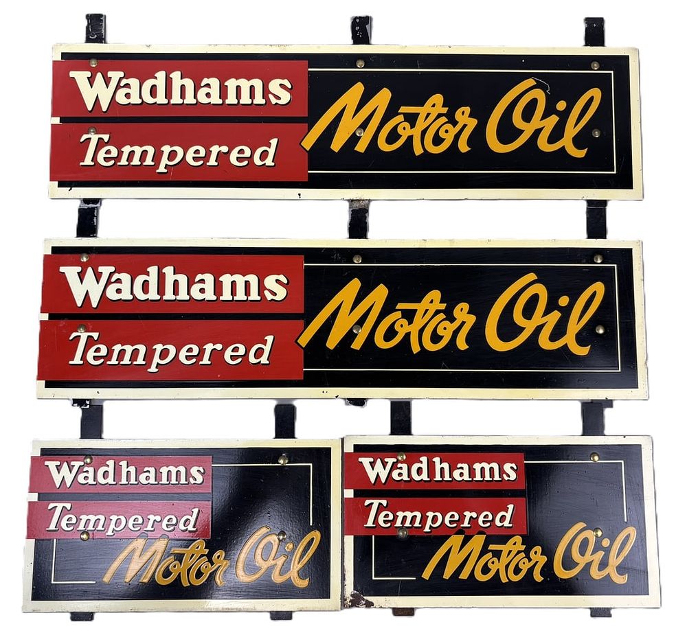 Lot 196: Wadhams Tempered NOS Lot 4 Motor Oil Bottle Rack Signs