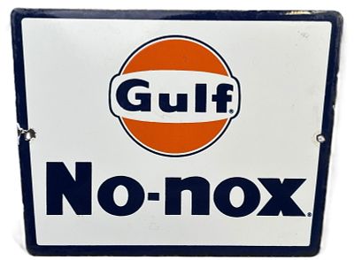 Lot 225 - Gulf No Nox SSP Porcelain Gas Pump Plate Advertising Sign ...