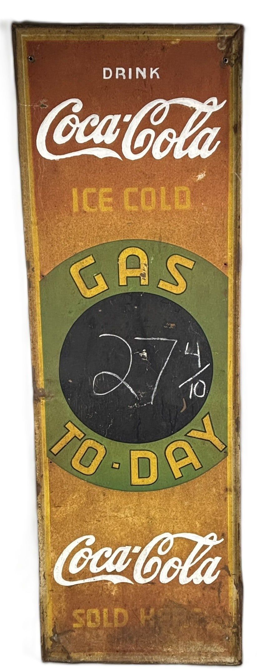 Lot 226: Coca Cola Ice Cold Gas Today Pricer Self Framed Advertising Sign