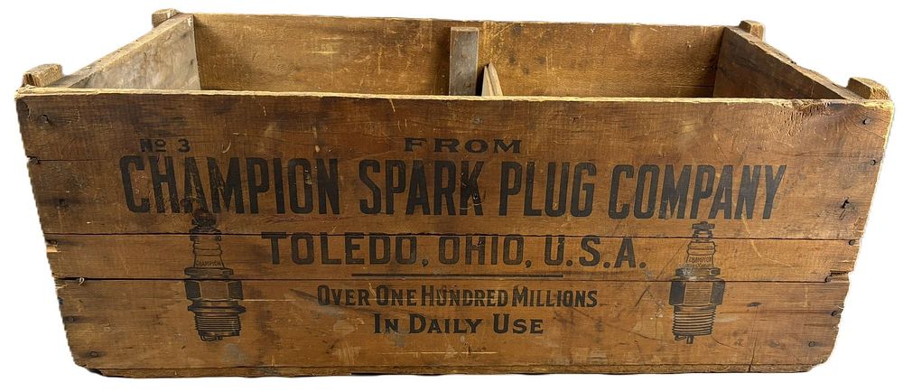Lot 234: Champion Spark Plug Co Toledo Ohio Wooden Advertising Shipping Crate Box