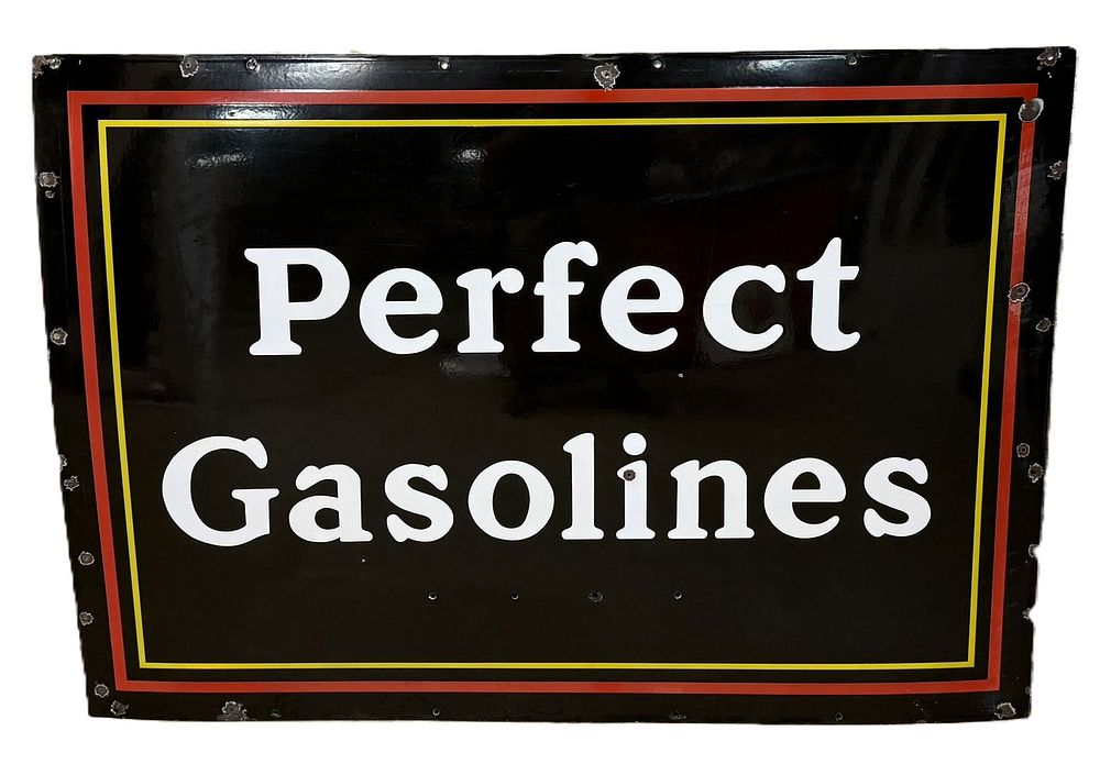 Lot 248: Wadhams Perfect Gasoline SSP Porcelain Service Station Sign