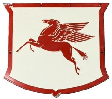 Lot 248B: Wadhams Socony Vacuum Porcelain Service Station Shield Sign w/ Pegasus