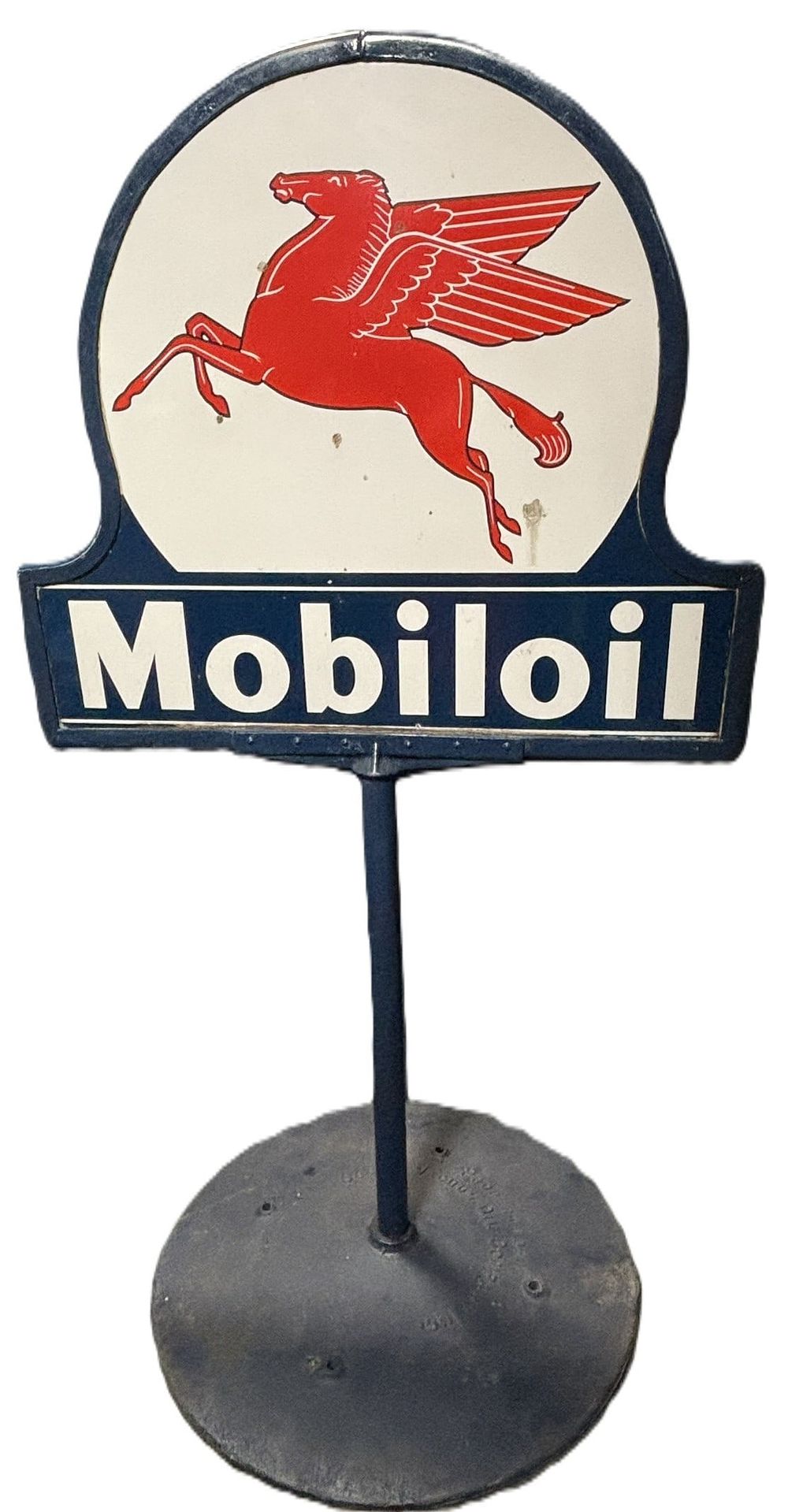 Lot 250: Mobiloil Porcelain Keyhole Curbside Lollipop DSP Sign w/ Pegasus & Socony Base