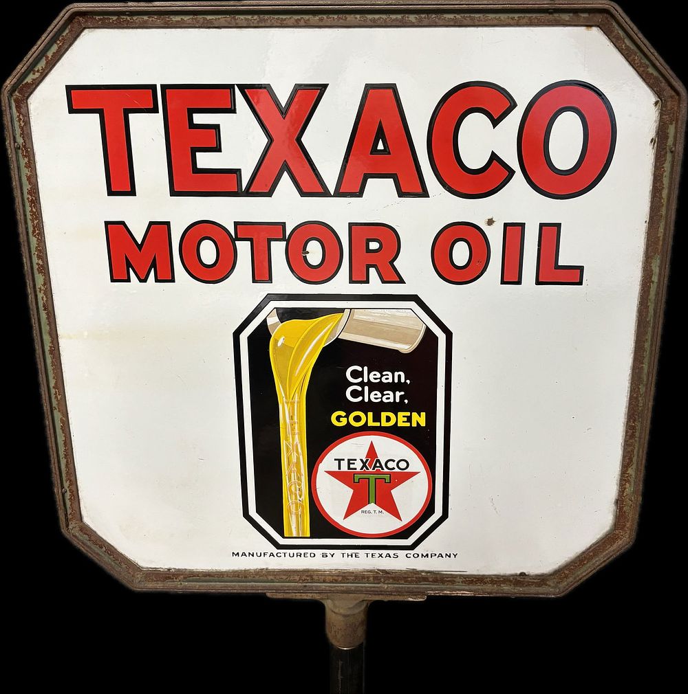 Lot 262: Texaco Golden Motor Oil DSP Curbside Lollipop Gas Station Porcelain Sign