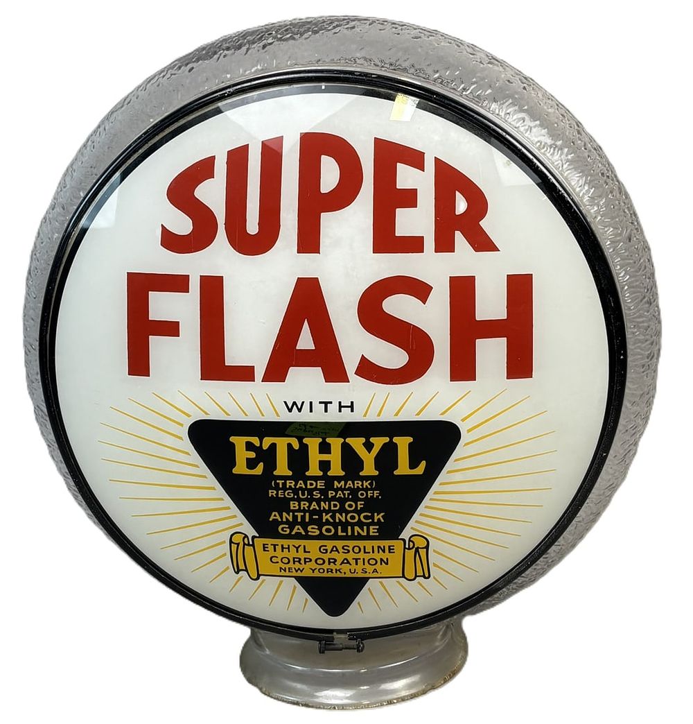 Lot 270: Super Flash Ethyl Gasoline Gas Globe w/ Original Clear Ripple Lense