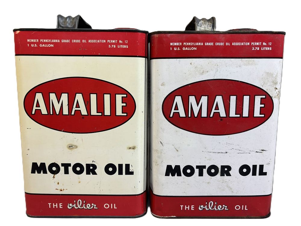Lot 344: Pair Amalie Motor Oiler 1 Gallon Motor Oil Metal Cans