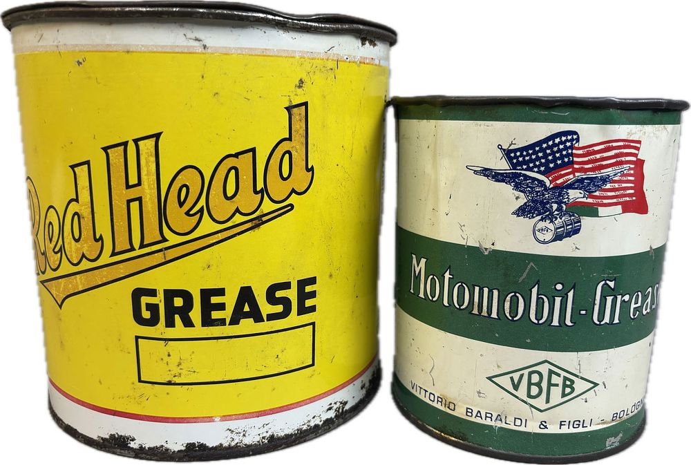 Lot 350: Red Head Alberta Canada & Motomobil w/ Eagle Grease Can Pair Cans