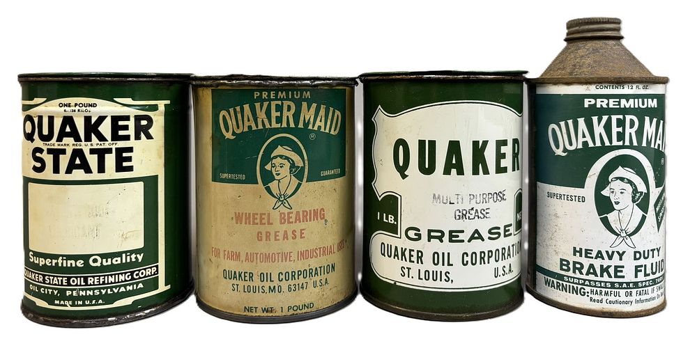 Lot 353: Quaker State & Quaker Maid Lot 4 Grease & Brake Fluid Cans