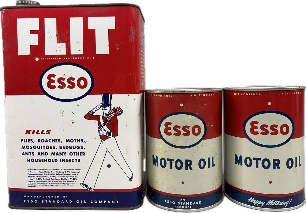 Lot 363: Esso Lot Pair Standard 1 Quart Motor Oil Cans & Flit 1 Gallon Spray