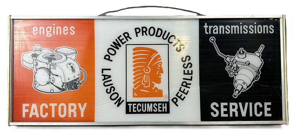 Lot 364: Tecumseh Engines Lighted Factory Servive 1960s Lauson Peerless Sign