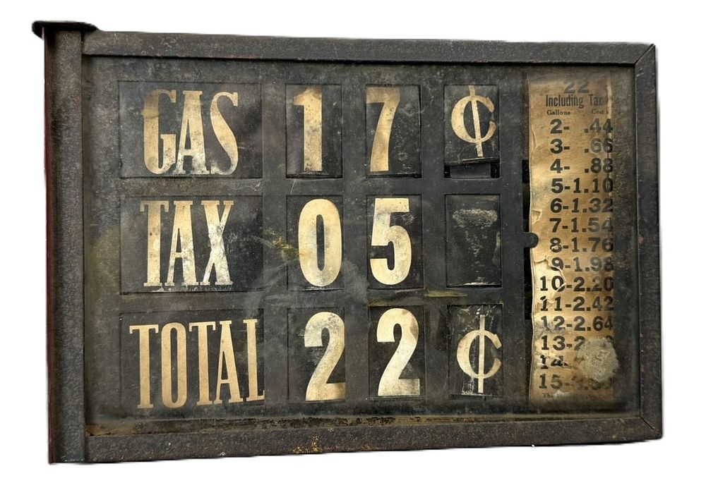 Lot 389: Antique 20s Gas Pump Gasoline Original Painted Pricer Price Box