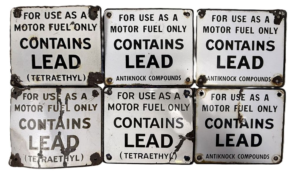 Lot 394: Lot 6 Original Contains Leads SSP Porcelain Gas Pump Sign