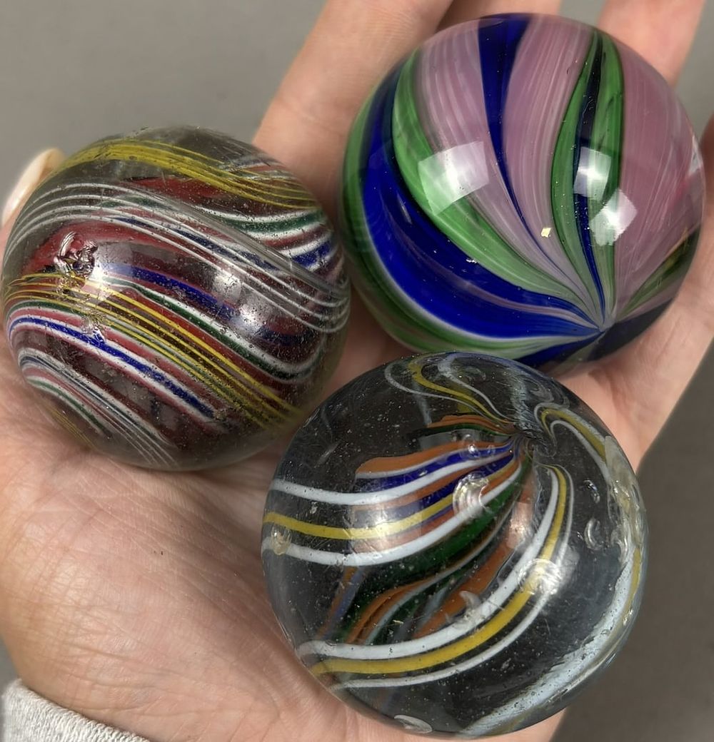Lot 158: Lot 3 Antique Early 1900s German Swirl Handmade Marbles