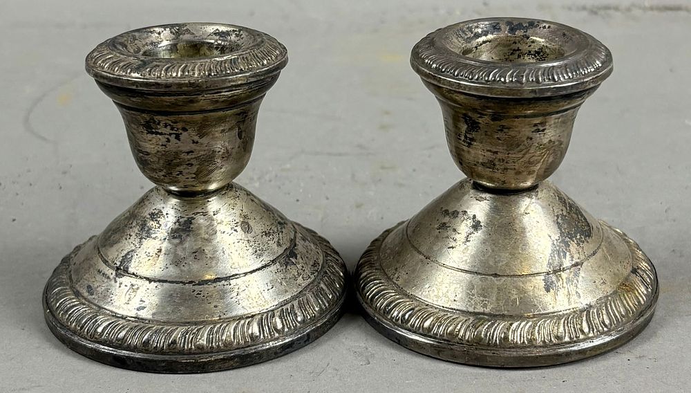 Lot 163: Antique Pair 1920s-30s Sterling Silver Weighted Candlestick