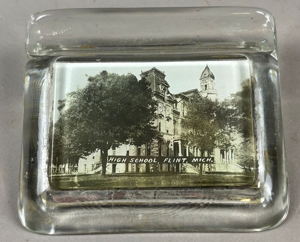 Lot 170: Early 1900s Flint High School Paperweight w/ Fountain Pen Holder