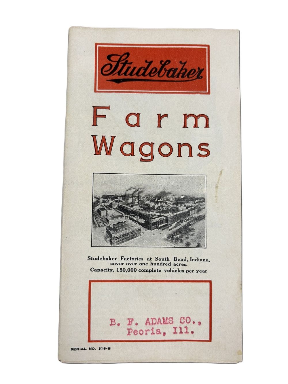 Lot 188: Antique 1890s Studebake Farm Wagons BF Adams Peoria Illinois Advertising Pamphlet