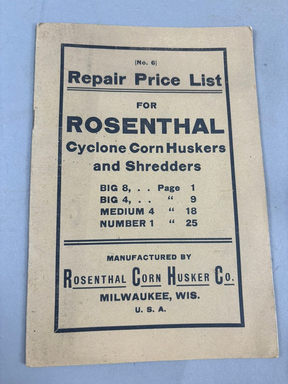 Lot 191: Rosenthal Cyclone Corn Huskers & Shredders 33 Page 1911 Repair Part List Booklet