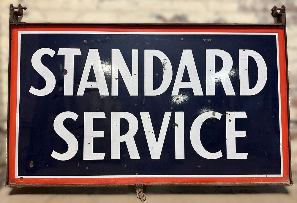 Lot 206B: Standard Sevice DSP 5'x3' Porcelain Service Station Sign w/ Original Ring