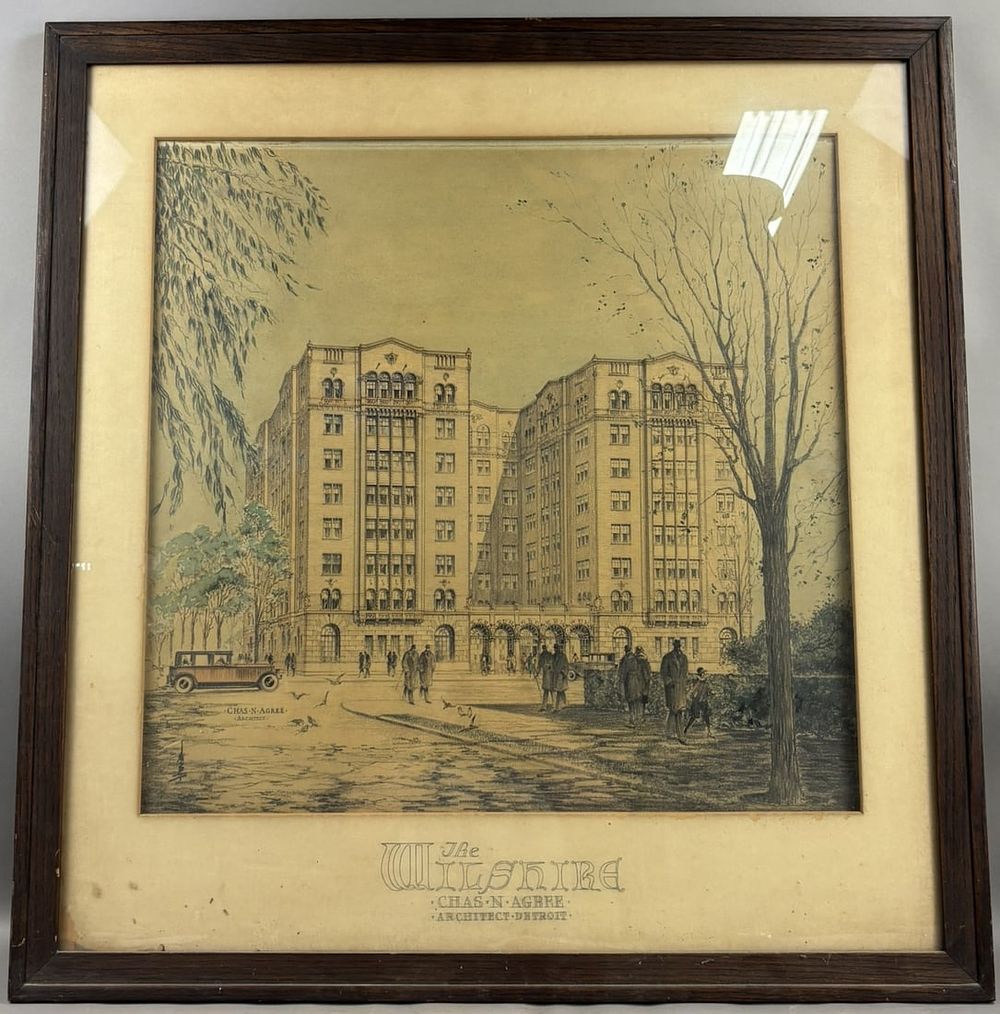 Lot 244: The Wilshire Chas N Agree Architect Original Watercolor Painting Detroit Michigan Ca. 1926