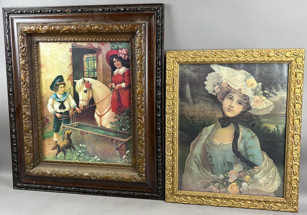 Lot 253: Pair 19th Century Antique Original Framed Victorian Ladies Litho Artwork