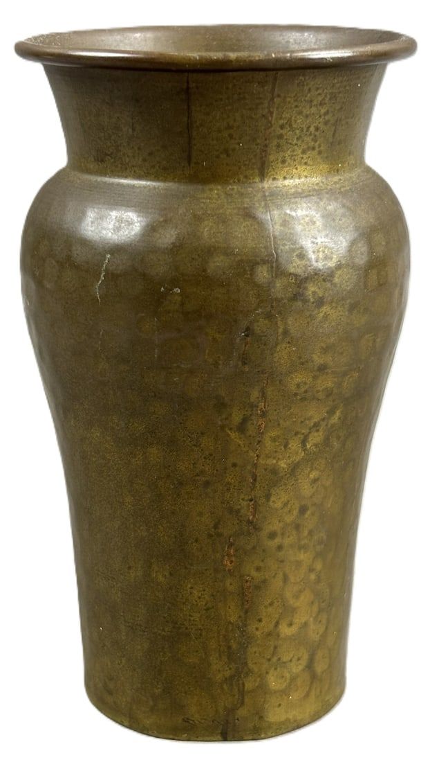 Lot 257: Antique Arts & Crafts Hand Hammered 5.5" Bronze Flower Vase