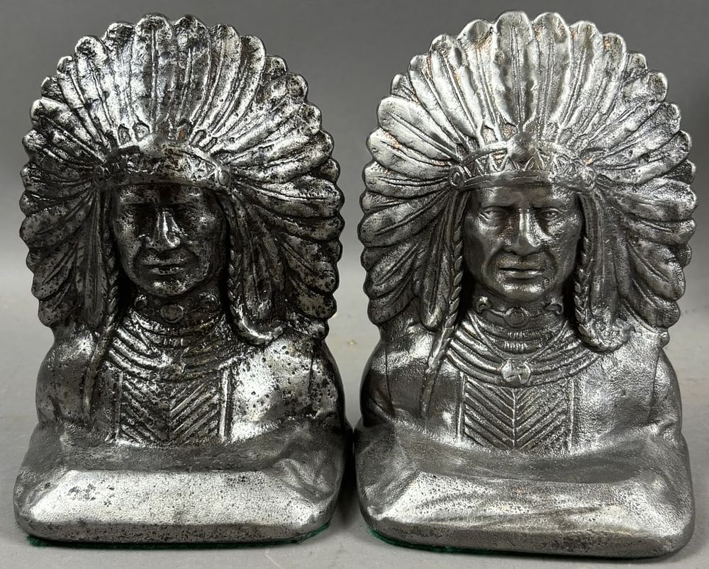 Lot 265: Antique Native American Cast Iron Original  Indian Chief Bookends
