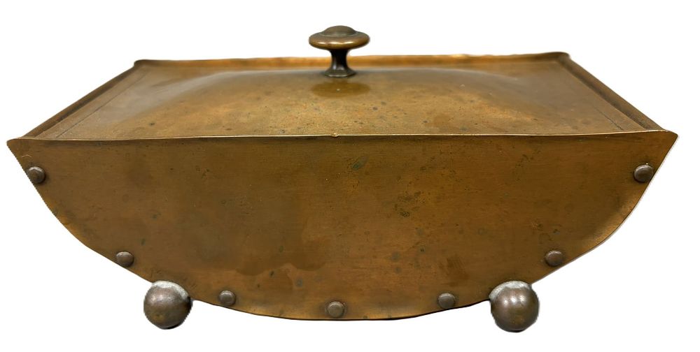 Lot 273: Arts & Crafts Hand Hammered Footed & Lidded Candy Jar Marked AK X