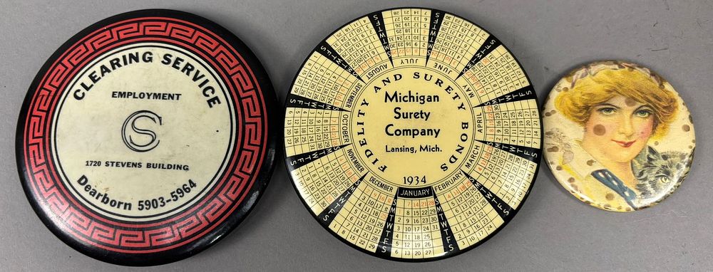 Lot 290: Lot 3 Original Antique 20s-30s Celluloid Advertising Pocket Mirror