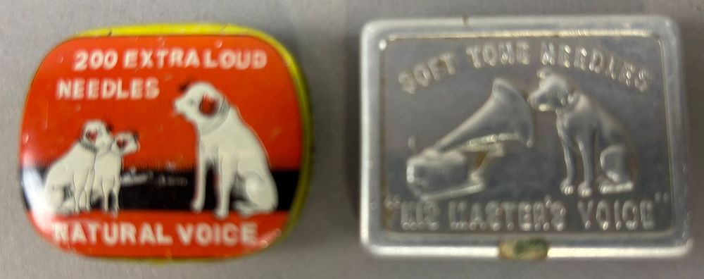 Lot 294: Pair RCA Soft Tone & Extra Loud Tin Litho Natural Voice Advertising Tins