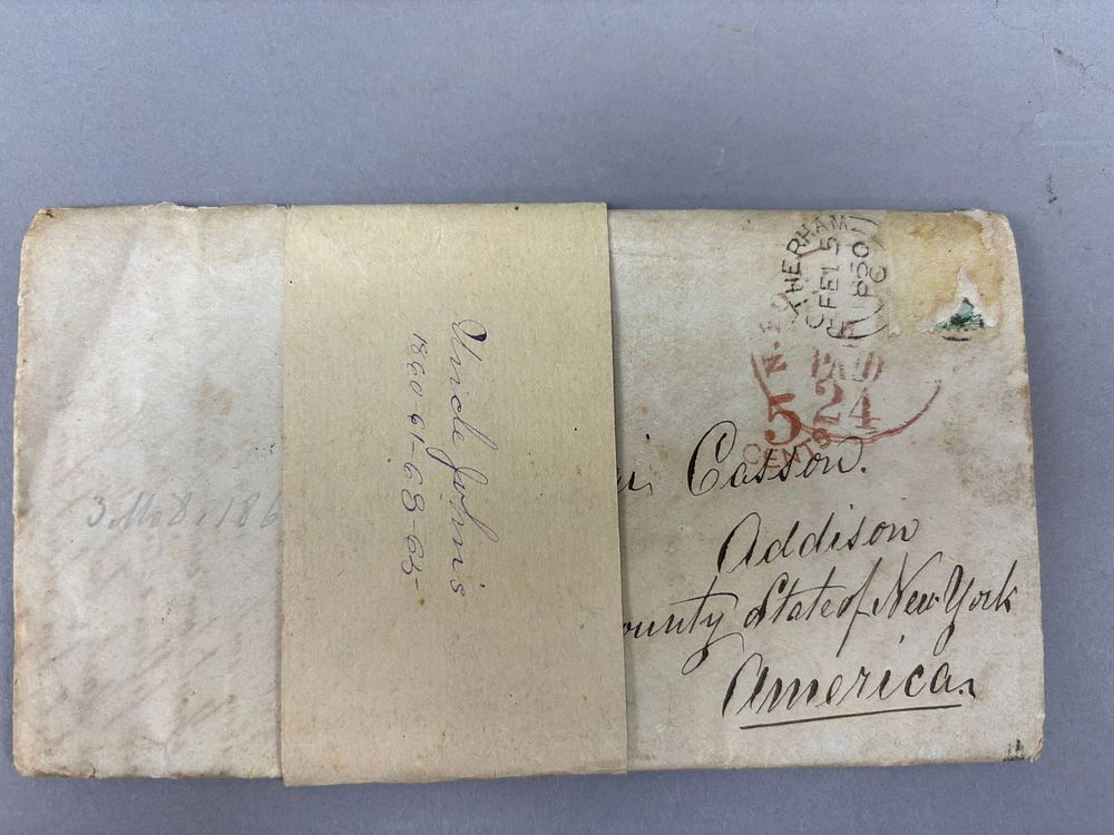 Lot 300B: 1860-1861 67-68 England to America Addison New York Hand Written Letter