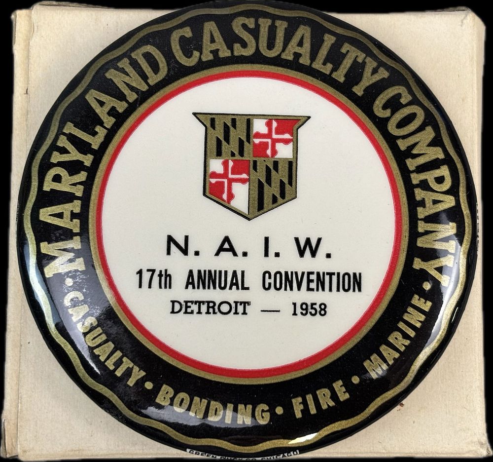 Lot 311: 1958 Detroit NAIW 17th Annual Convention Maryland Casualty NOS Pocket Mirror