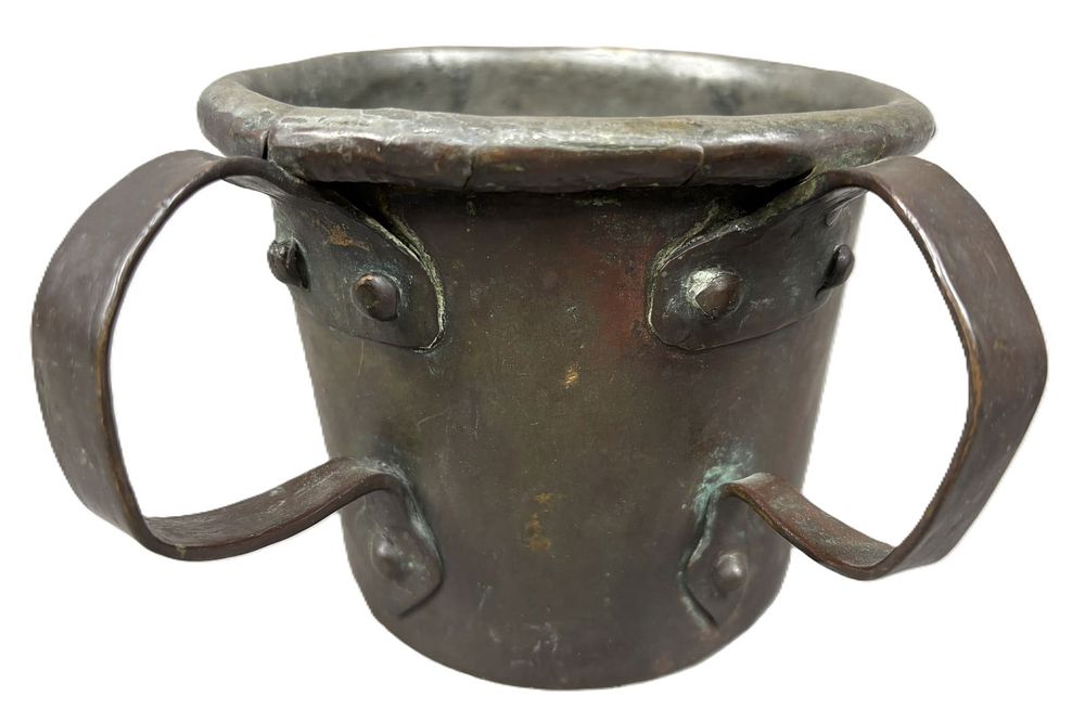 Lot 322: Antique Mid 19th Century English Copper 2 Handled Cup Drinking Mug