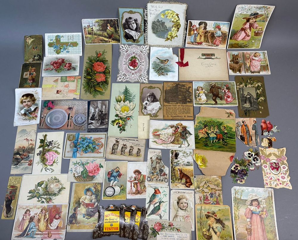 Lot 328B: Antique Lot 55 Advertising Victorian Diecuts & Advertising Trade Cards