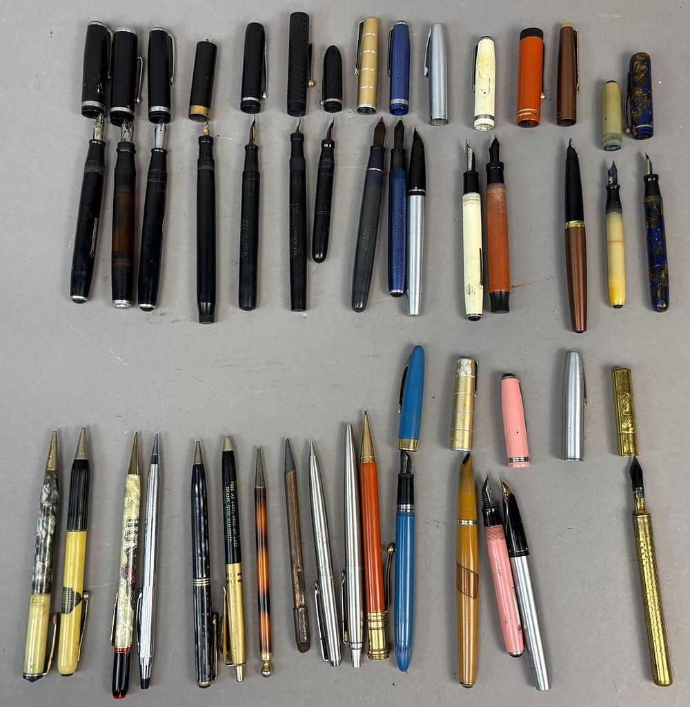 Lot 330: Antique Lot 31 Gold Nib Fountain Pen & Pencil Esterbrook Vis-O-Pen