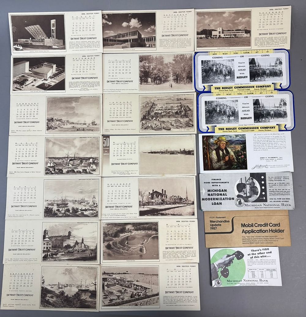 Lot 340: Lot 21 Early Advertising Detroit Trust Ink Blotter Calendars