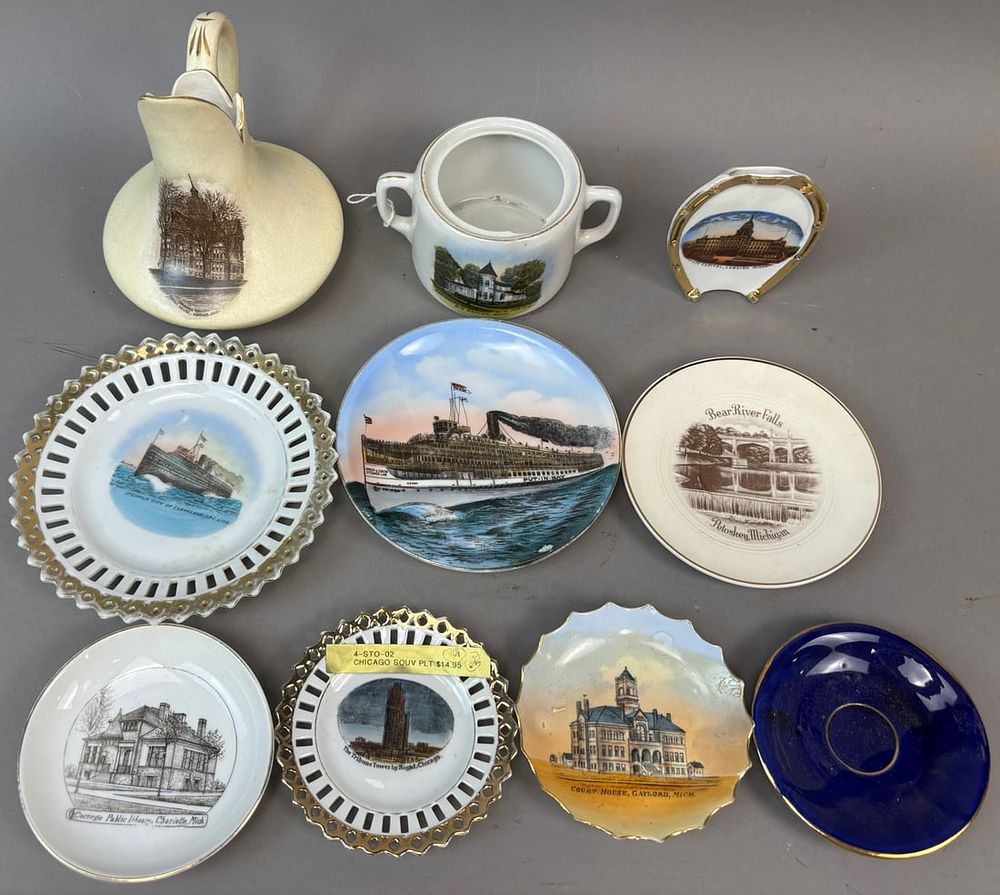 Lot 342: Lot 10 Original Late 19th Century Charlotte Gaylord Petoskey Put-In-Bay Cleveland Plates