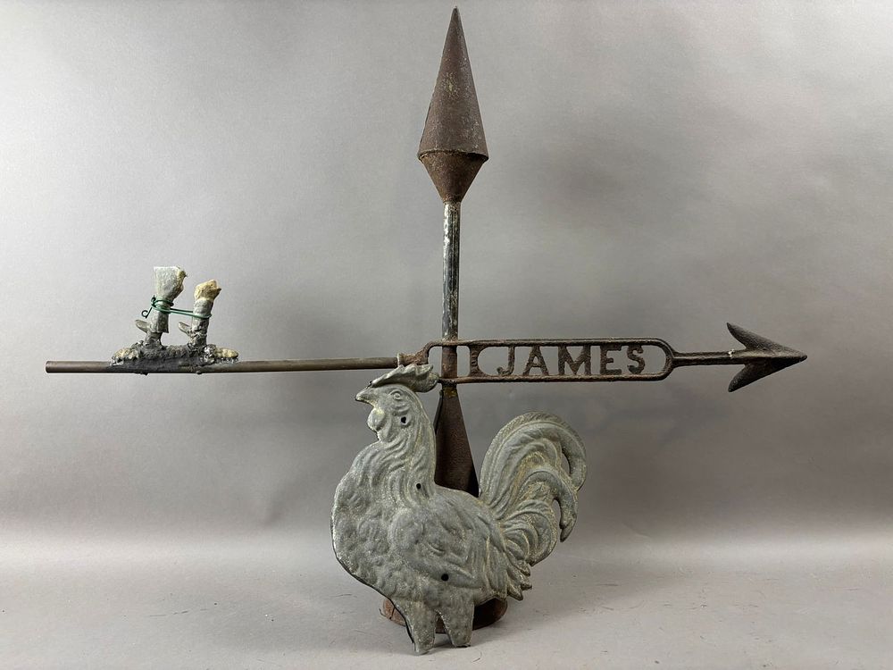 Lot 352: Antique 19th Century James Weathervane w/ Full Body Rooster Chicken