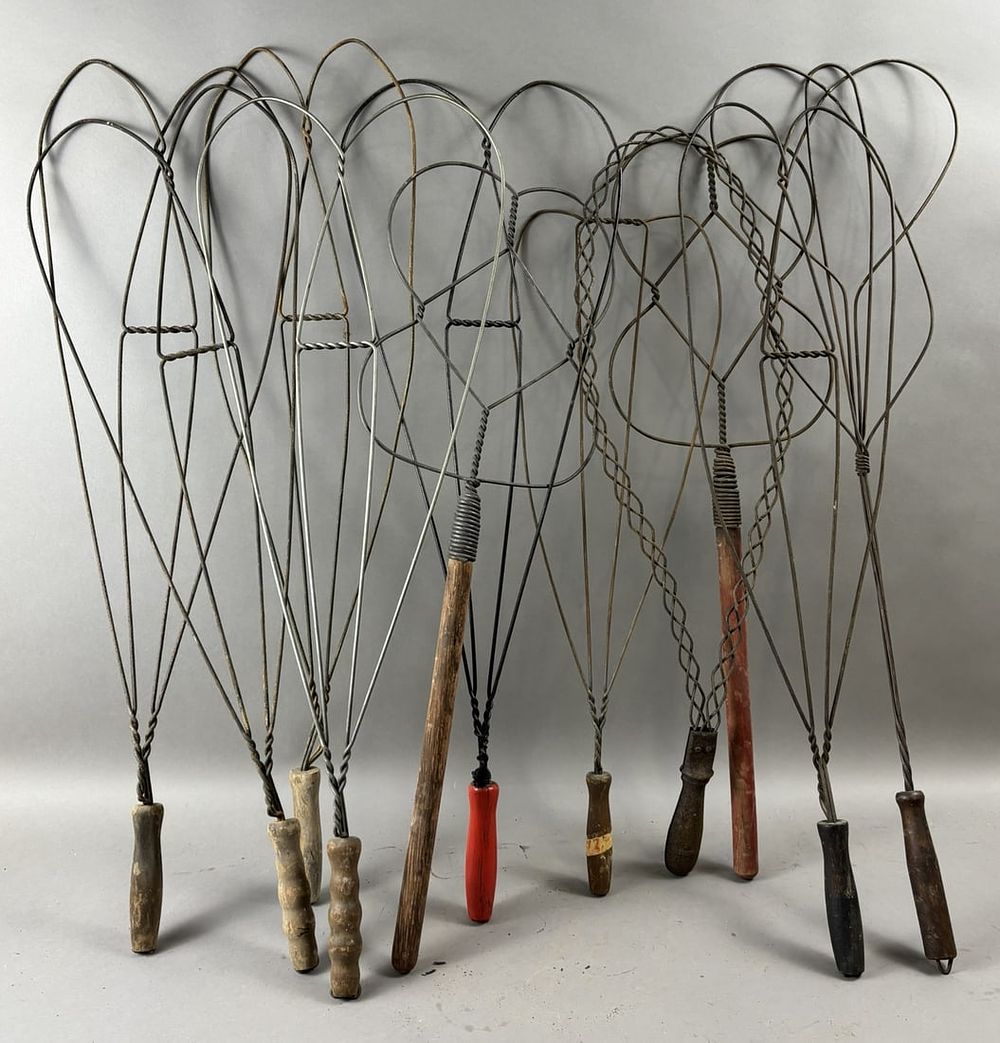 Lot 354: Antique Lot 11 Late 19th Century Wire & Wood Rug Carpet Beaters
