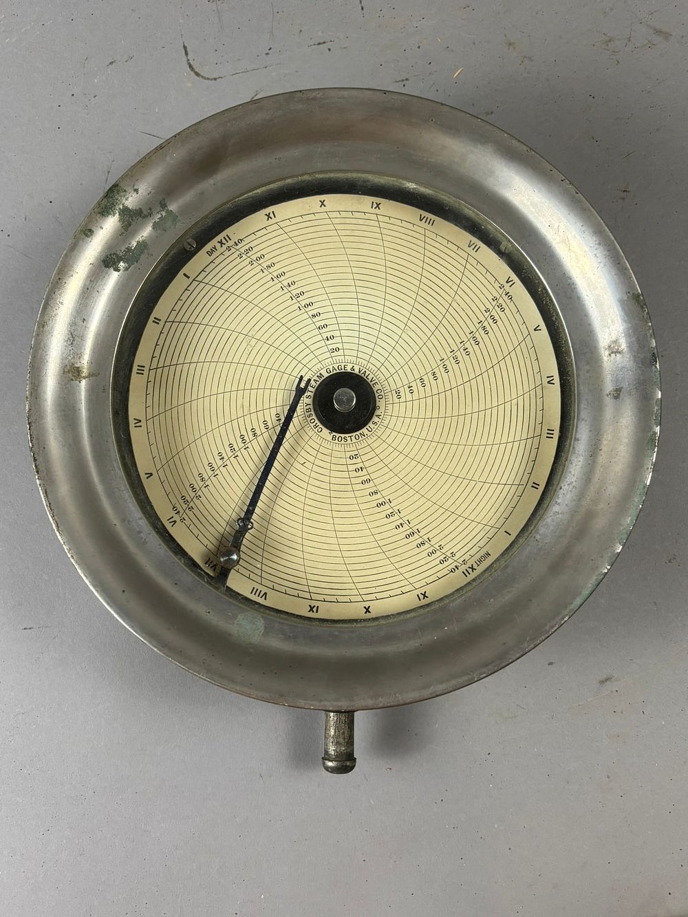 Lot 356: Antique Crosby Steam Gage & Valve CO Boston USA Nickel Plated Brass Ship Gauge