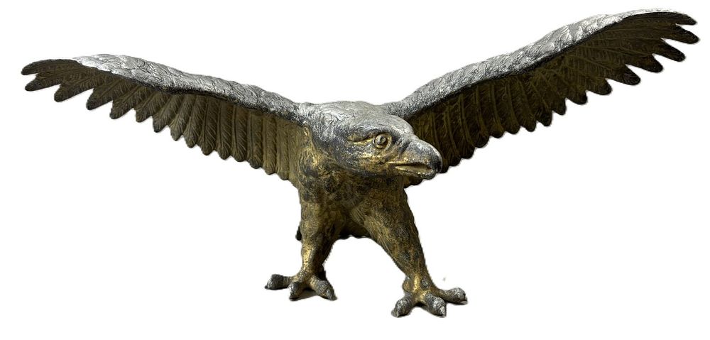 Lot 363: Antique 19th Century Cast Zinc Gold Painted 2' Eagle Statue