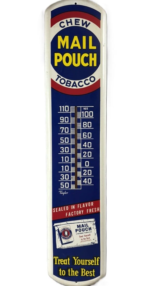 Lot 364: Chew Mail Pouch Metal Advertising Thermometer Works Ex+ Condition
