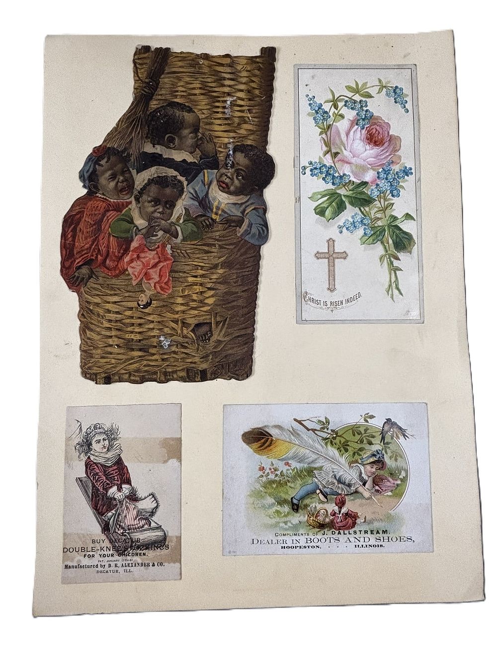 Lot 367: Antique Victorian Era Black Americana Folk Art Advertising Trade Card Scrapbook Page